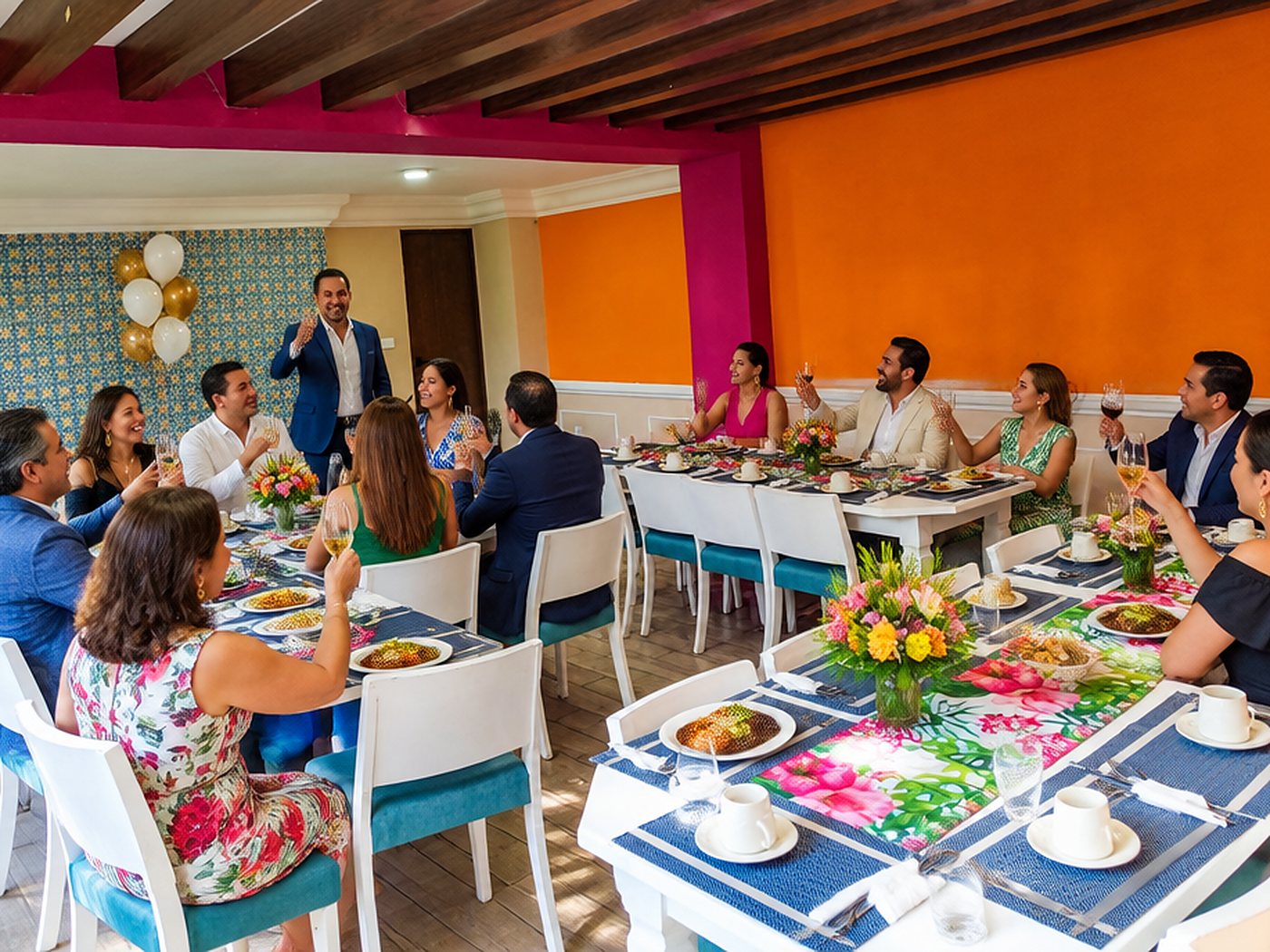 Salón de eventos de Los Tulipanes con un festejo de adultos