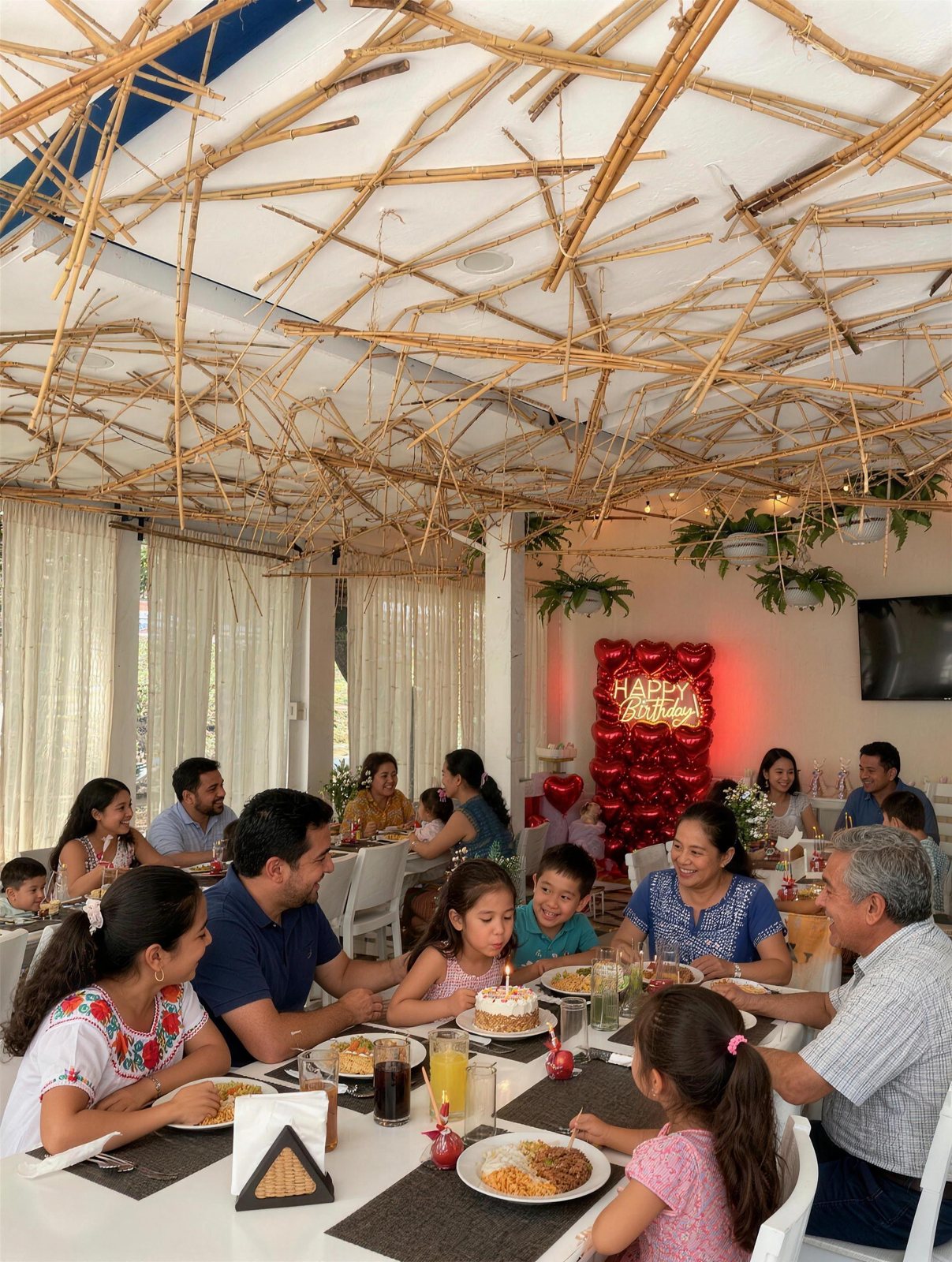 Salón de eventos de Los Tulipanes con familias celebrando un cumpleaños